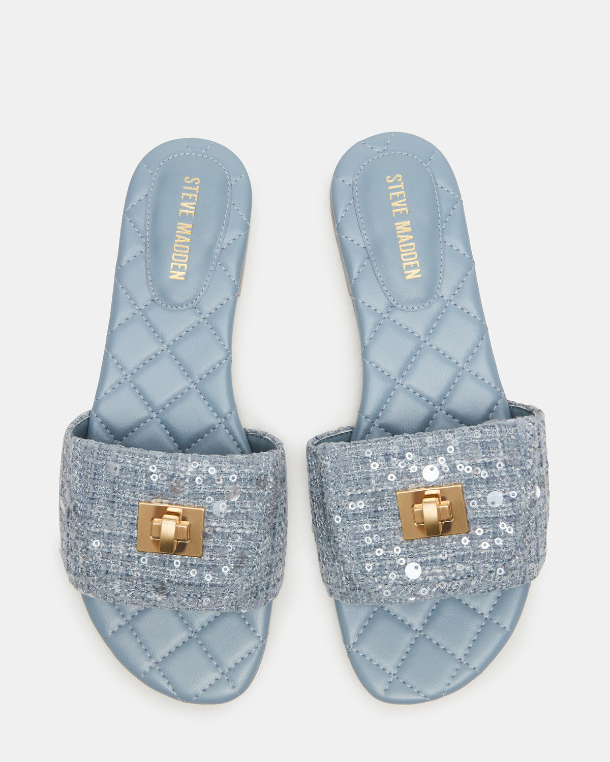 MORELAND Sequin Blue Quilted Slide Women's Sandal | Steve Madden outlet