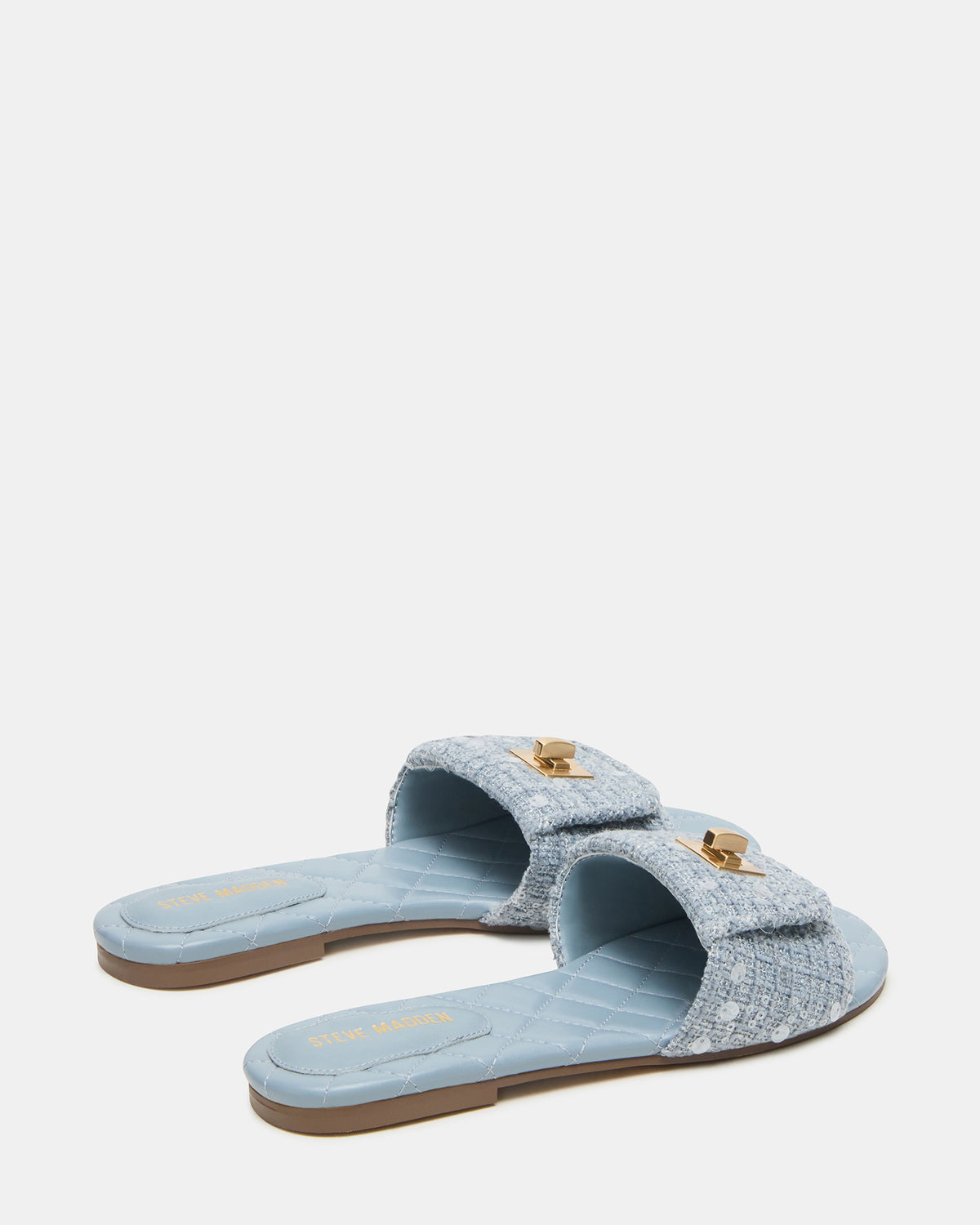 MORELAND Sequin Blue Quilted Slide Women's Sandal | Steve Madden outlet