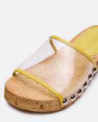 CLEMENT Yellow Wood Bottom Slide Mule Studded Women's Sandal | Steve Madden for Sale