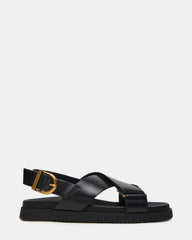 DONELLI Black Leather Strappy Footbed Women's Sandal | Steve Madden on Sale