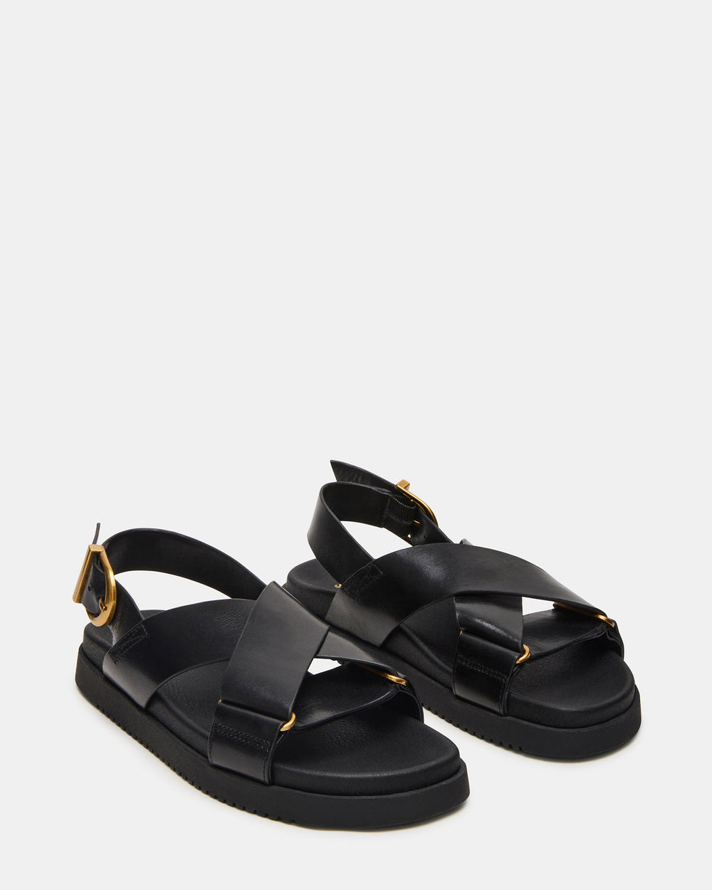 DONELLI Black Leather Strappy Footbed Women's Sandal | Steve Madden on Sale