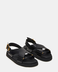 DONELLI Black Leather Strappy Footbed Women's Sandal | Steve Madden on Sale