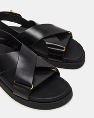 DONELLI Black Leather Strappy Footbed Women's Sandal | Steve Madden on Sale