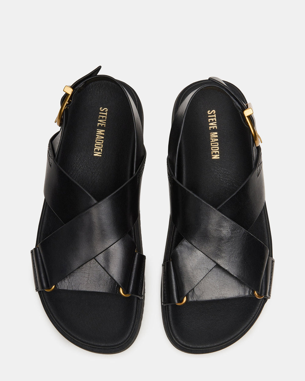DONELLI Black Leather Strappy Footbed Women's Sandal | Steve Madden on Sale