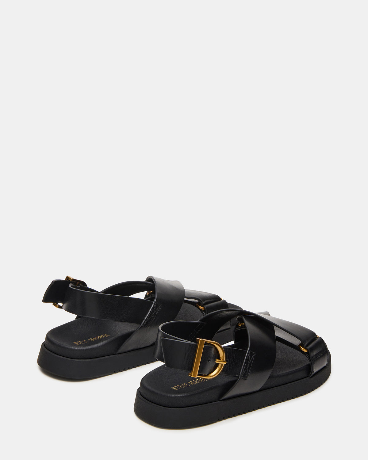 DONELLI Black Leather Strappy Footbed Women's Sandal | Steve Madden on Sale