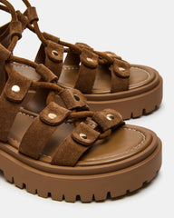 LYRIAN Cognac Suede Platform Lace-Up Strappy Women's Sandal | Steve Madden near me