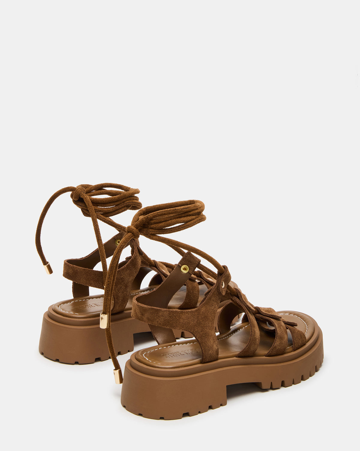 LYRIAN Cognac Suede Platform Lace-Up Strappy Women's Sandal | Steve Madden near me