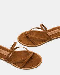 ELLERY Chestnut Suede Strappy Thong Slide Women's Sandal | Steve Madden US