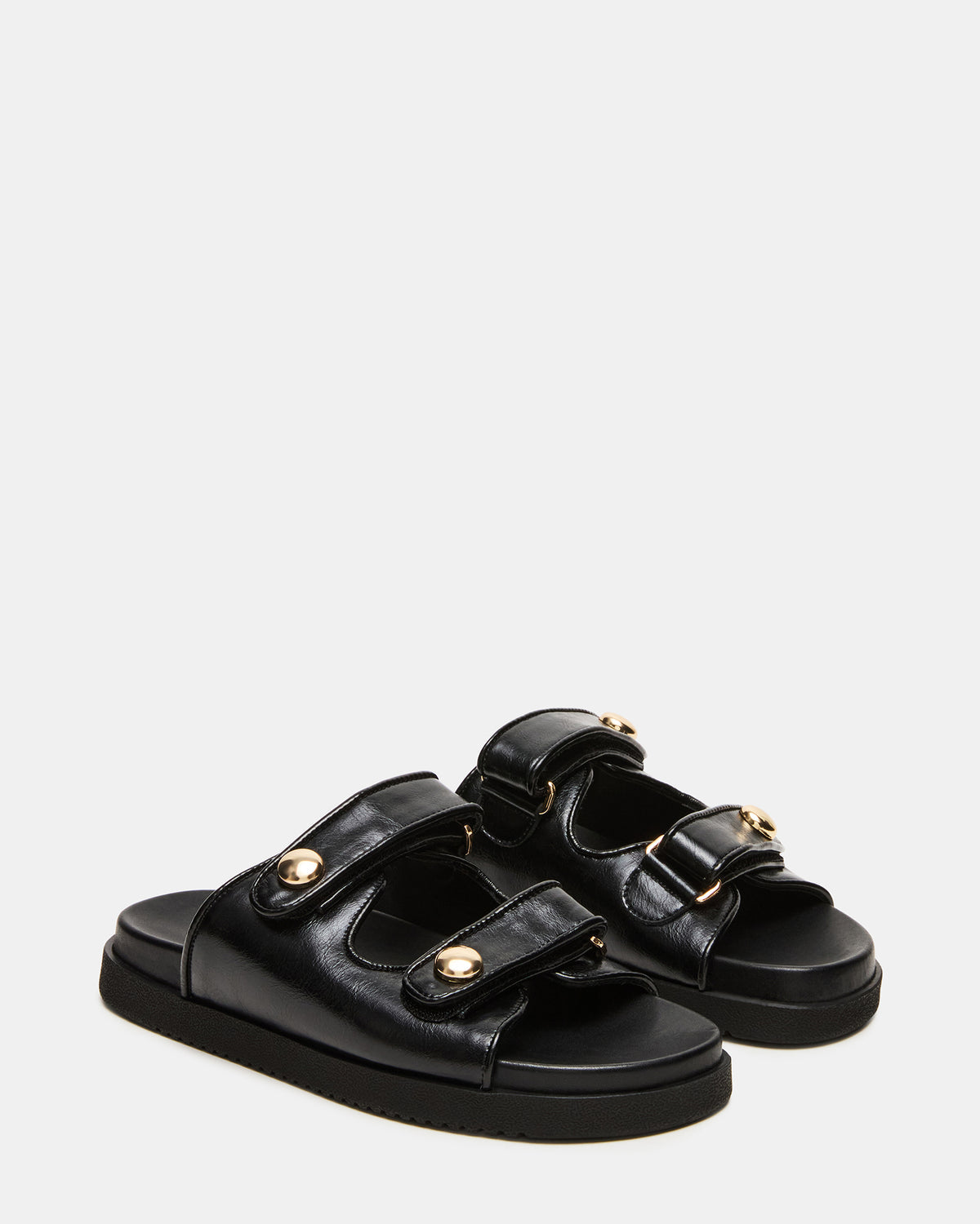ATHENS Black Leather Slide Footbed Flatform Women's Sandal | Steve Madden on Sale