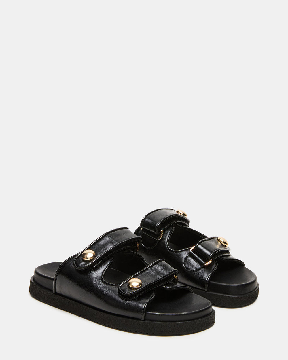 ATHENS Black Leather Slide Footbed Flatform Women's Sandal | Steve Madden on Sale