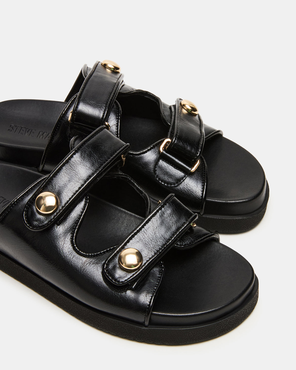 ATHENS Black Leather Slide Footbed Flatform Women's Sandal | Steve Madden on Sale