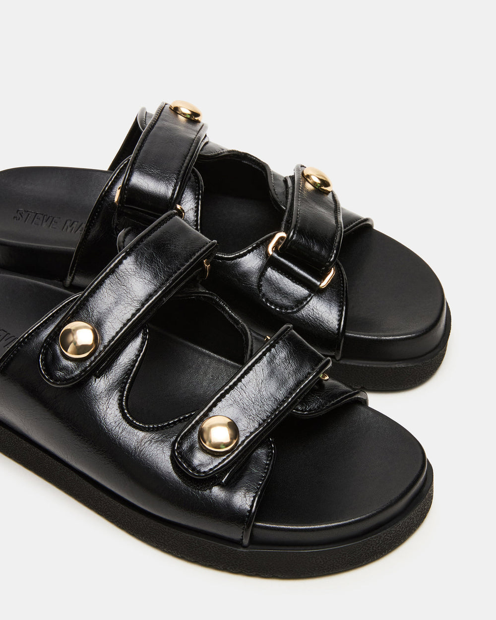 ATHENS Black Leather Slide Footbed Flatform Women's Sandal | Steve Madden on Sale