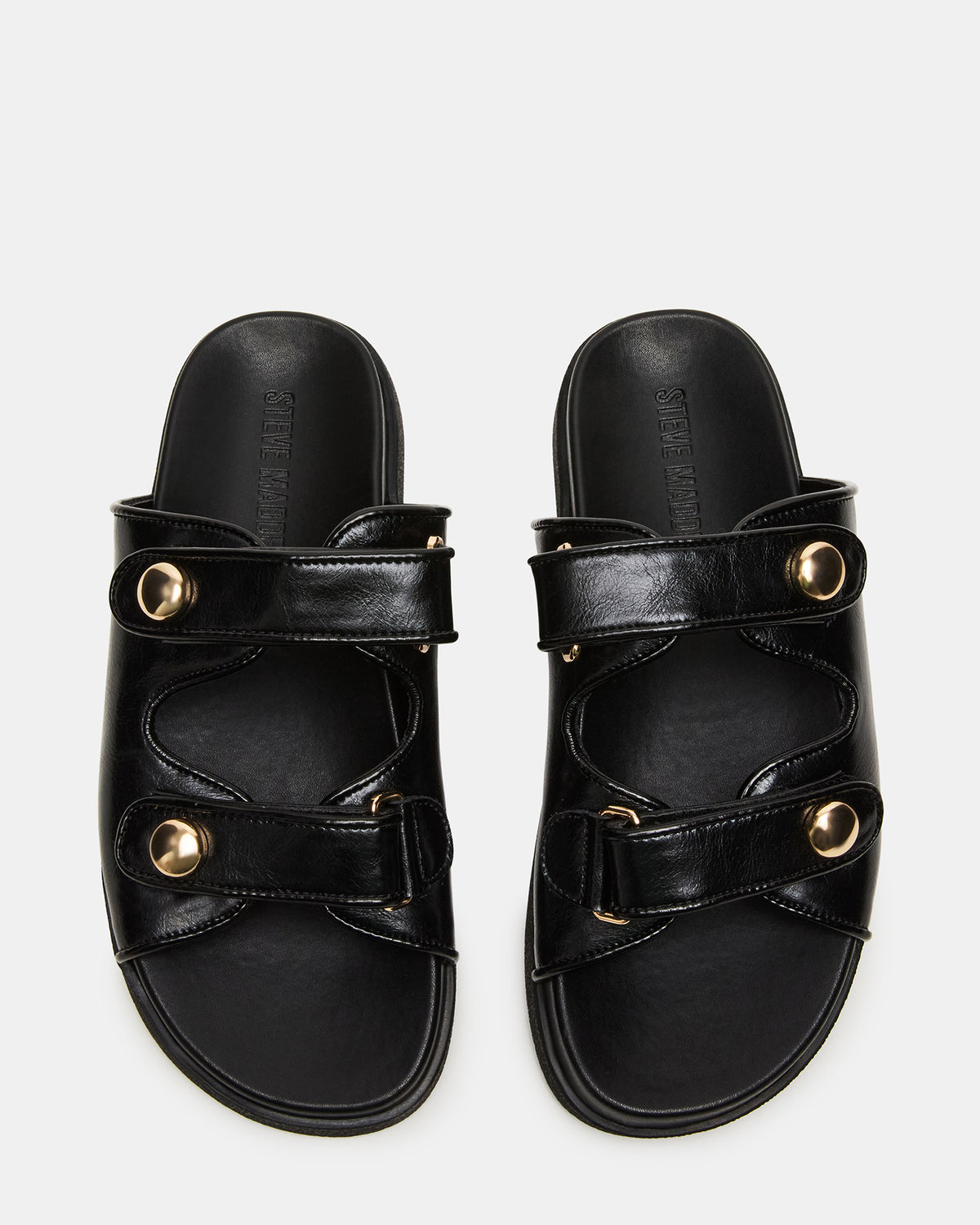 ATHENS Black Leather Slide Footbed Flatform Women's Sandal | Steve Madden on Sale