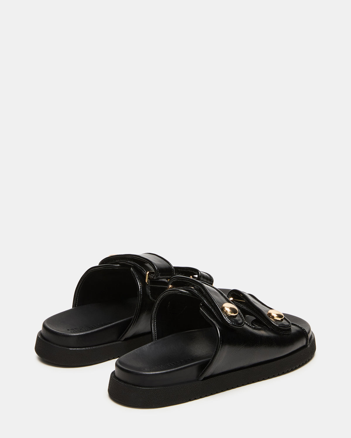 ATHENS Black Leather Slide Footbed Flatform Women's Sandal | Steve Madden on Sale