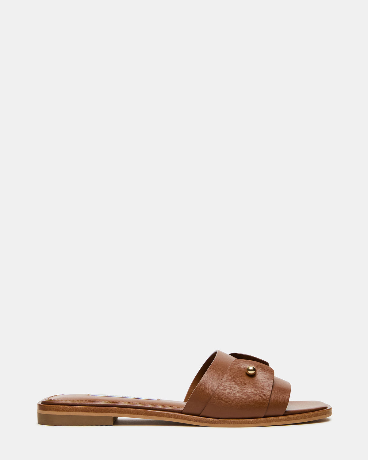 HASTEN Brown Leather Gold Detail Slide Women's Sandal | Steve Madden US