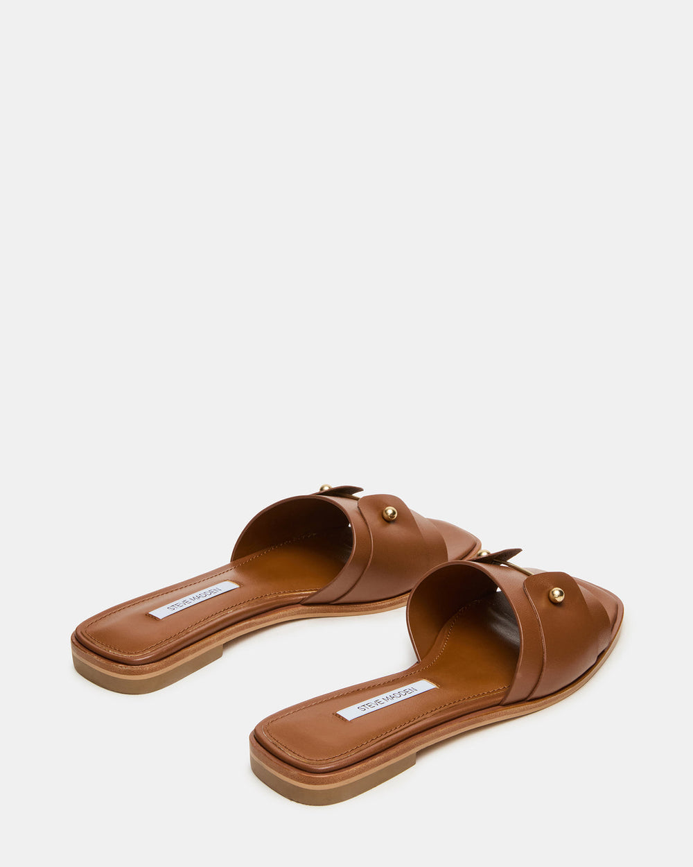 HASTEN Brown Leather Gold Detail Slide Women's Sandal | Steve Madden US