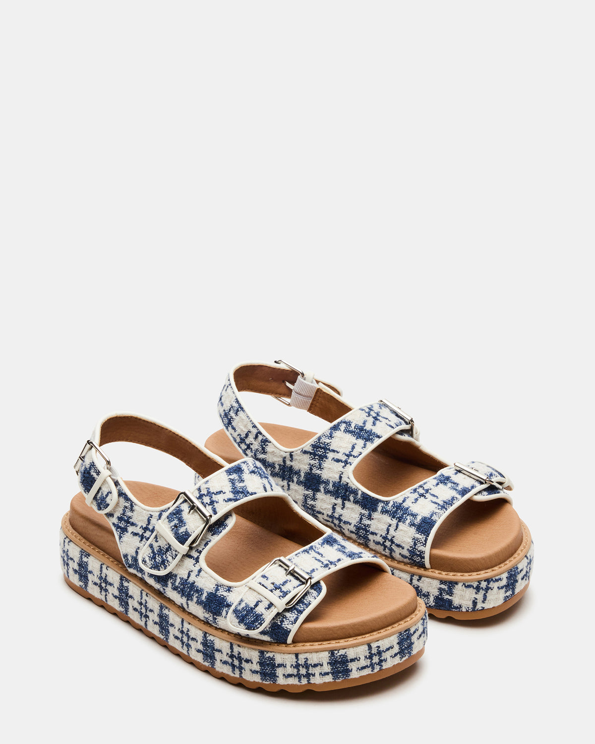 BIGMONA2.0 Blue/White Platform Footbed Flatform Women's Sandal | Steve Madden outlet