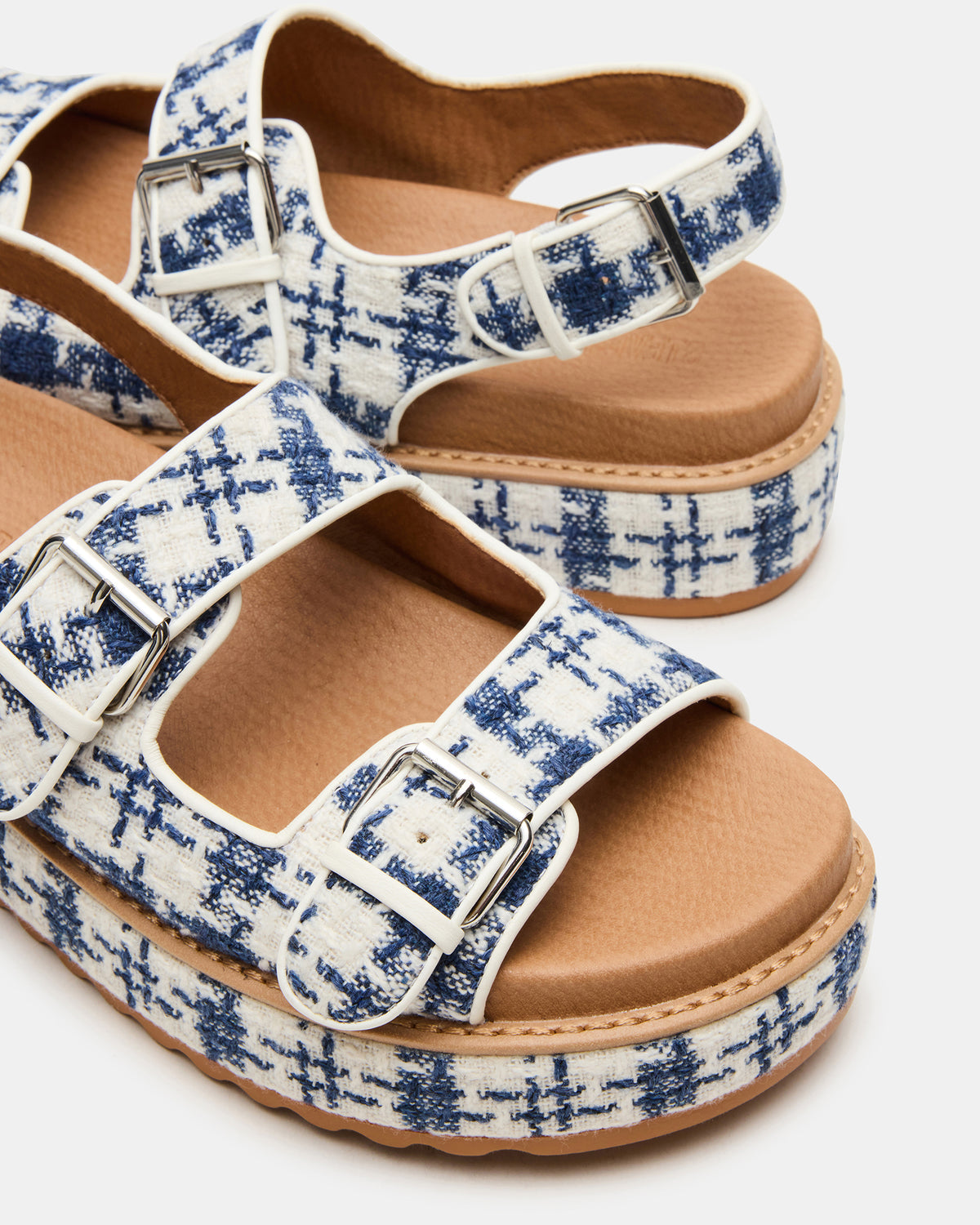 BIGMONA2.0 Blue/White Platform Footbed Flatform Women's Sandal | Steve Madden outlet