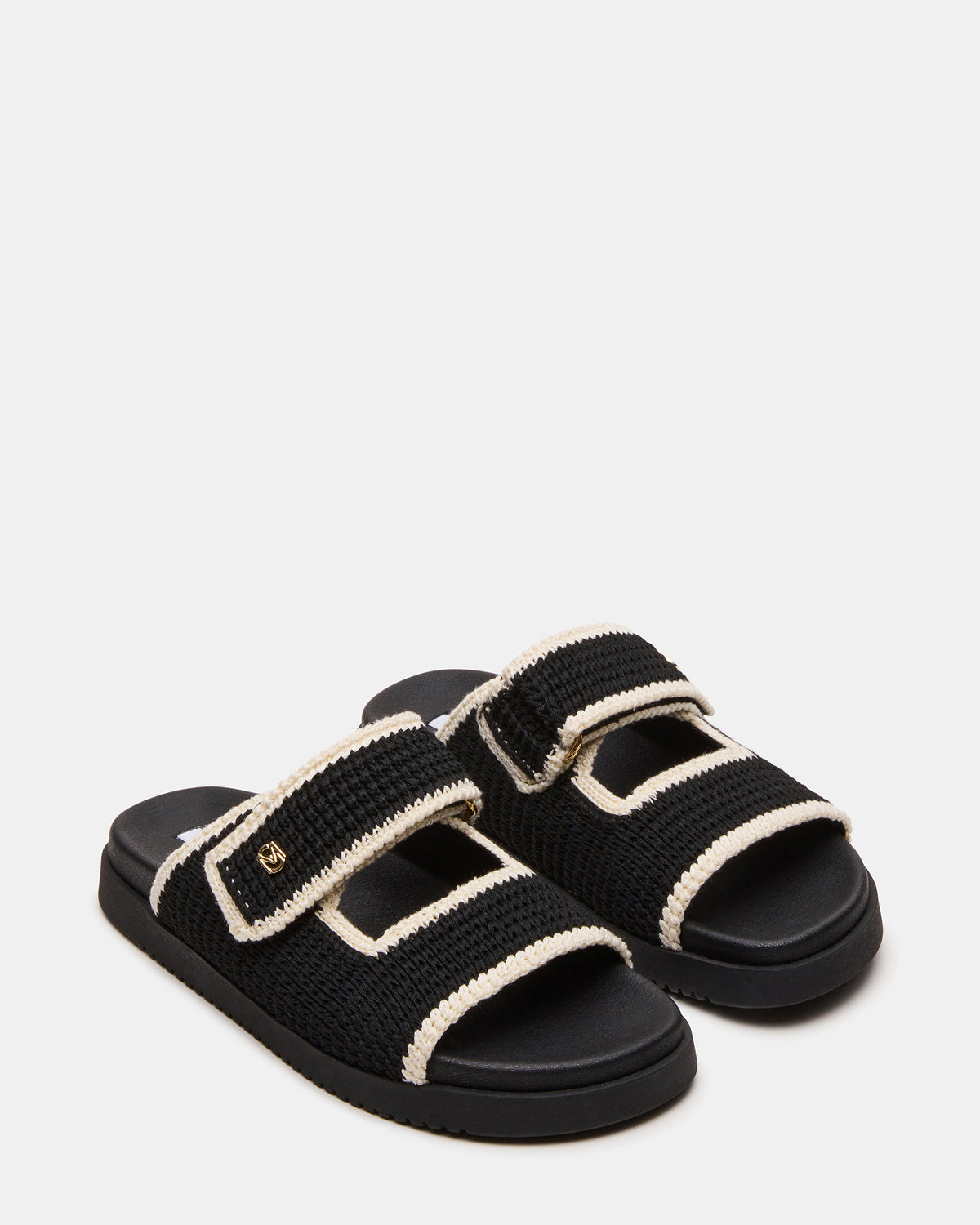 MAYSIE Black Multi Woven Flatform Footbed Slide Women's Sandal | Steve Madden for Sale