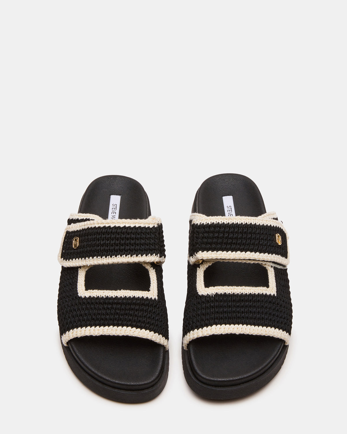 MAYSIE Black Multi Woven Flatform Footbed Slide Women's Sandal | Steve Madden for Sale