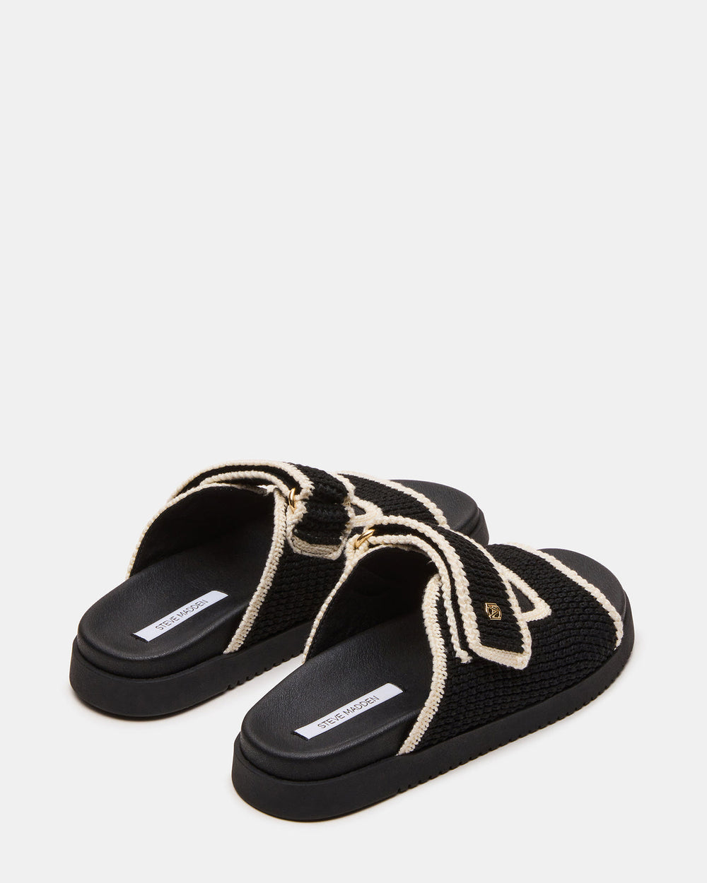 MAYSIE Black Multi Woven Flatform Footbed Slide Women's Sandal | Steve Madden for Sale