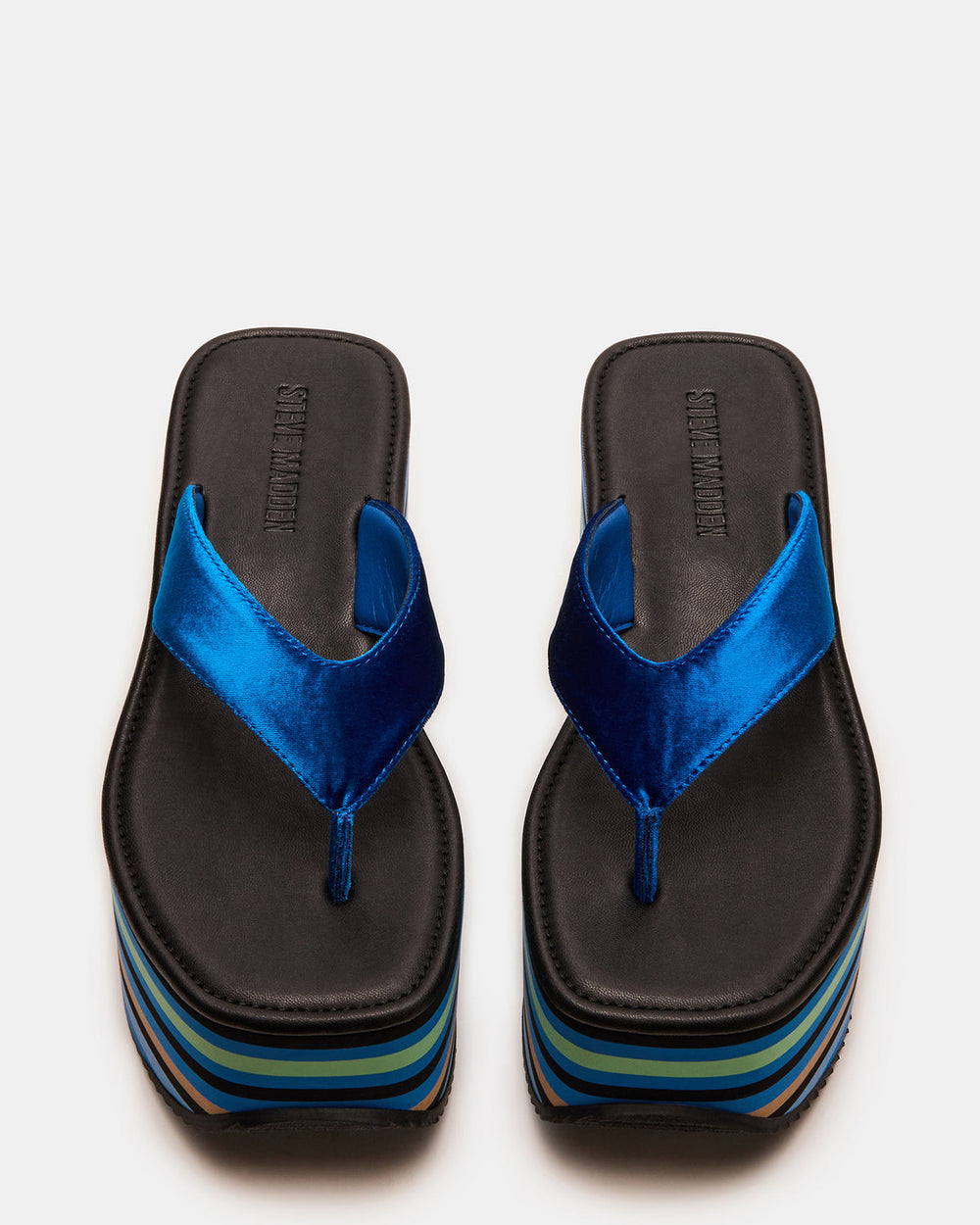 SEVILLA Blue Multi Thong Platform Chunky Flatform Square-Toe Women's Sandal | Steve Madden Sale