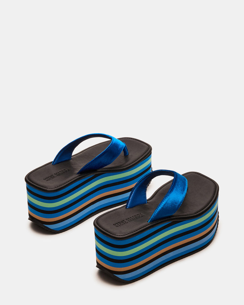 SEVILLA Blue Multi Thong Platform Chunky Flatform Square-Toe Women's Sandal | Steve Madden Sale