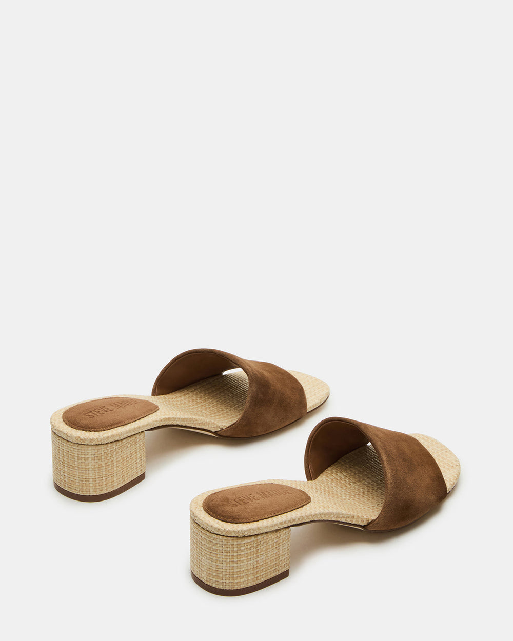 HAILEE Chestnut Suede Women's Square-Toe Raffia Block Heel Mule Sandal | Steve Madden on Sale