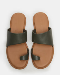 ZANI Olive Leather Women's Slide Sandal | Steve Madden discount