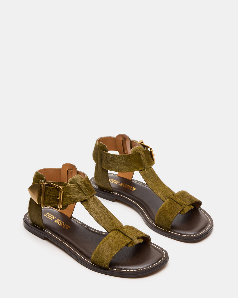BRAZINN Olive Strappy Flat Sandal Women's Sandal | Steve Madden Sale