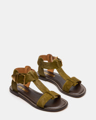 BRAZINN Olive Strappy Flat Sandal Women's Sandal | Steve Madden Sale