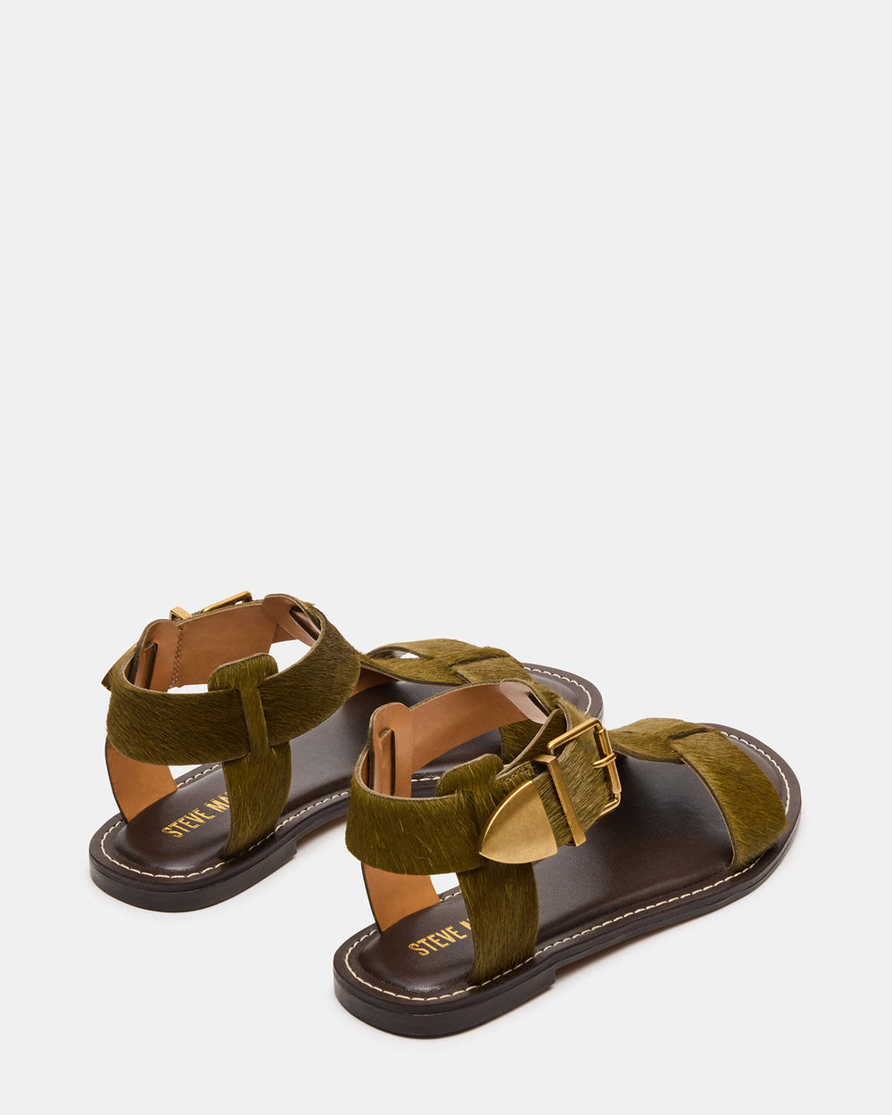 BRAZINN Olive Strappy Flat Sandal Women's Sandal | Steve Madden Sale