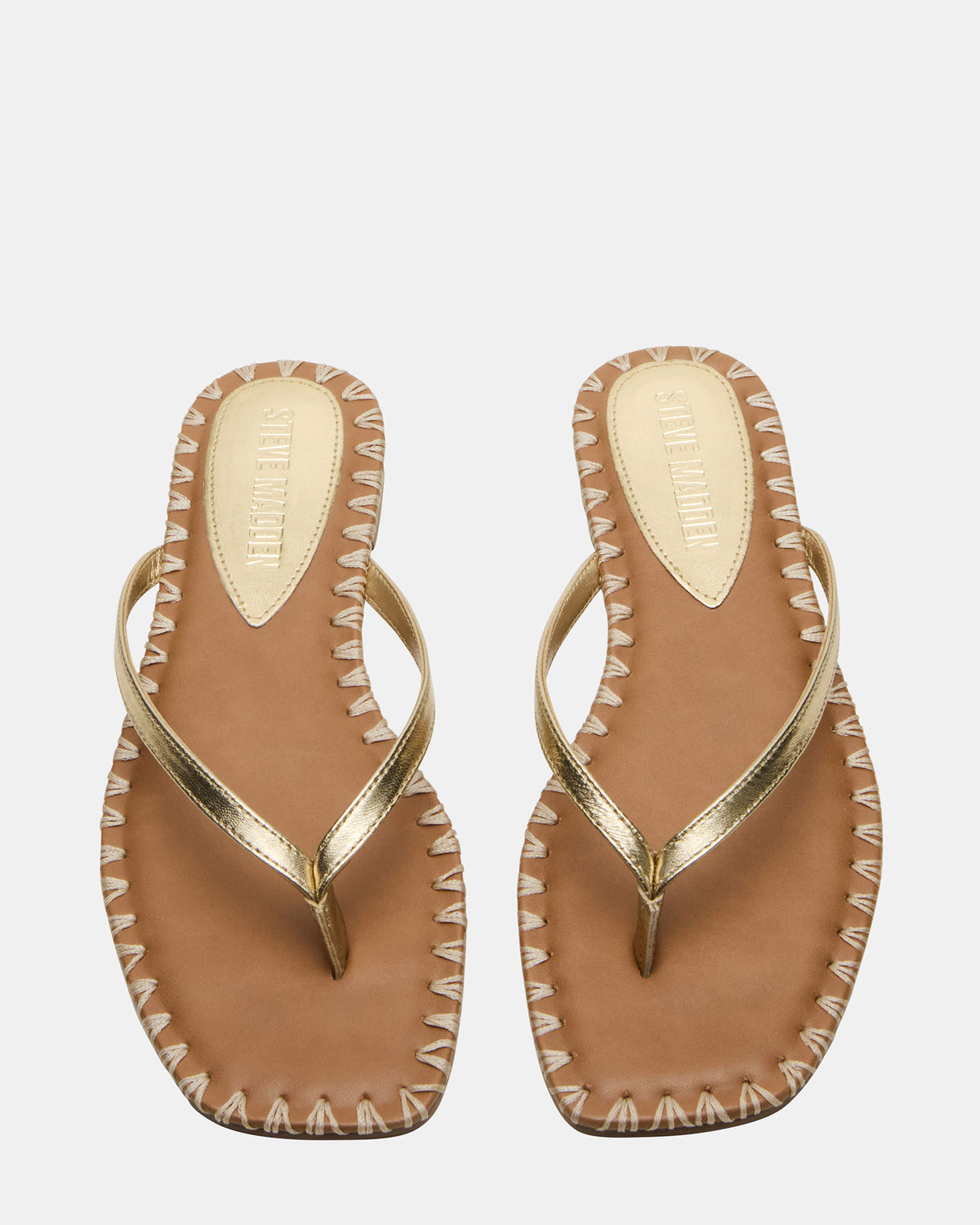 MARELLA Gold Leather Women's Thong Square-Toe Sandal | Steve Madden on Sale