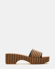 COSIMA Black/Beige Platform Raffia Slide Women's Sandal | Steve Madden online