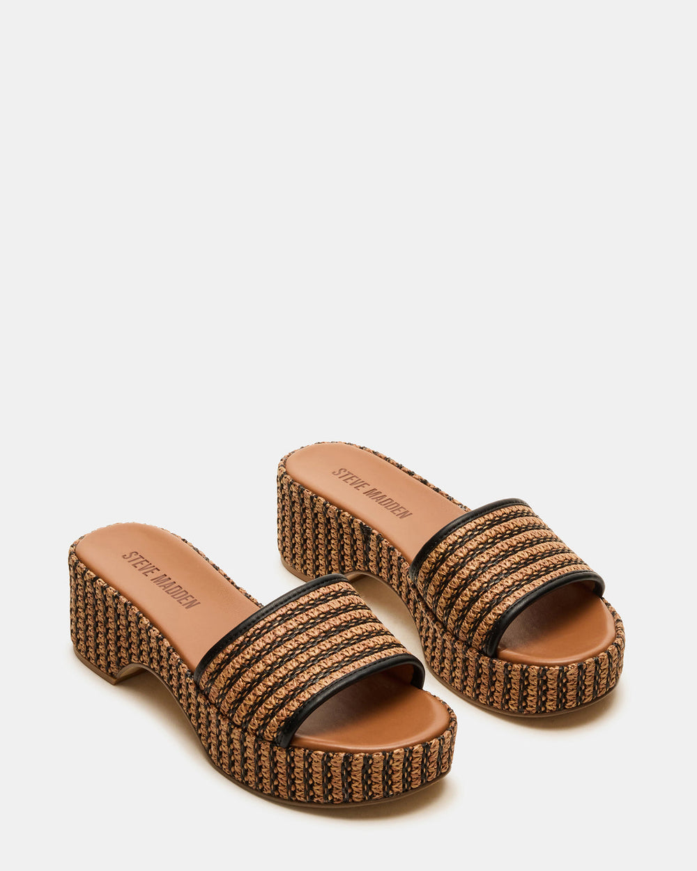 COSIMA Black/Beige Platform Raffia Slide Women's Sandal | Steve Madden online