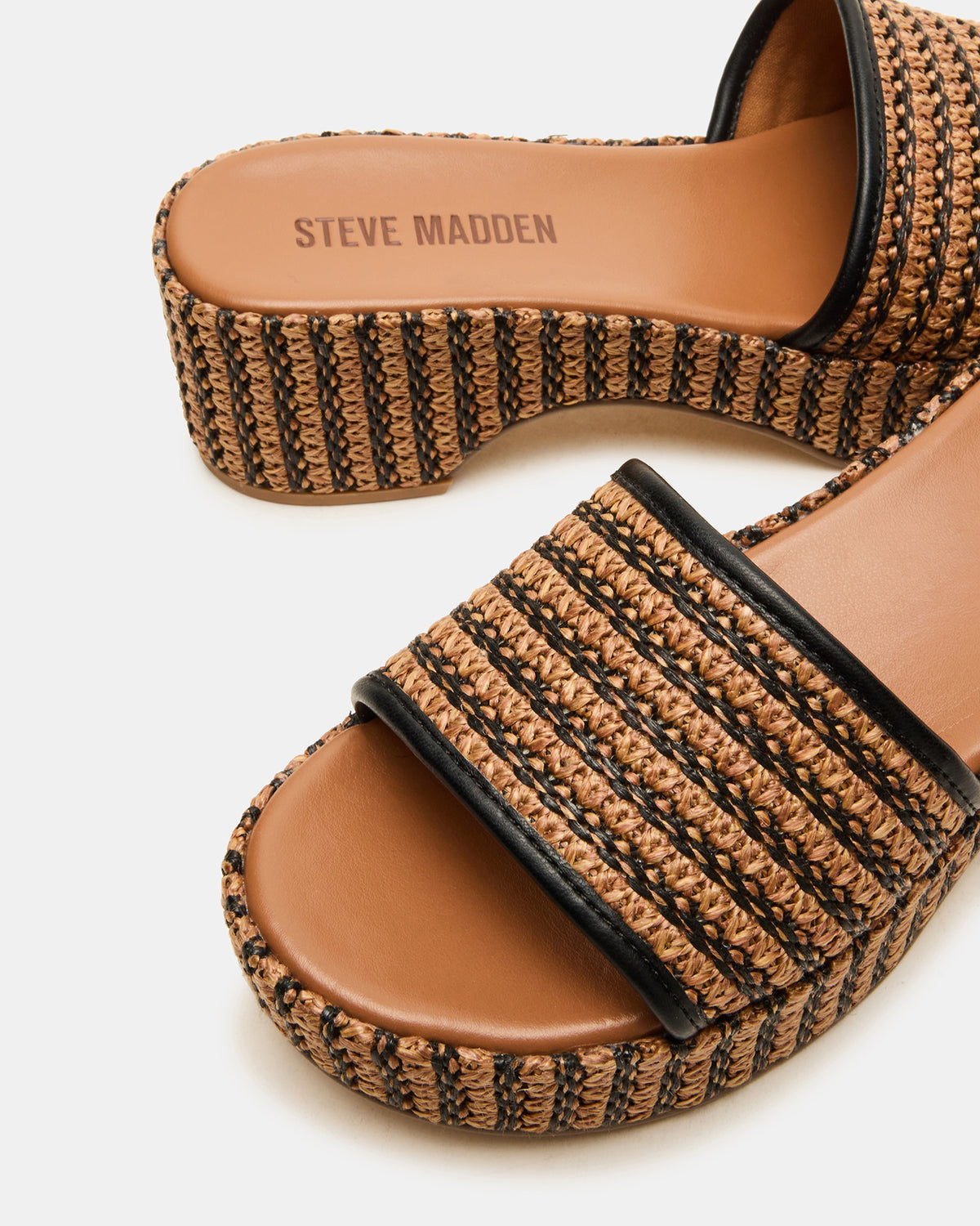 COSIMA Black/Beige Platform Raffia Slide Women's Sandal | Steve Madden online