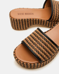 COSIMA Black/Beige Platform Raffia Slide Women's Sandal | Steve Madden online