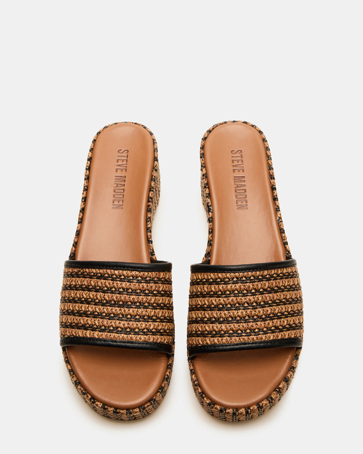 COSIMA Black/Beige Platform Raffia Slide Women's Sandal | Steve Madden online