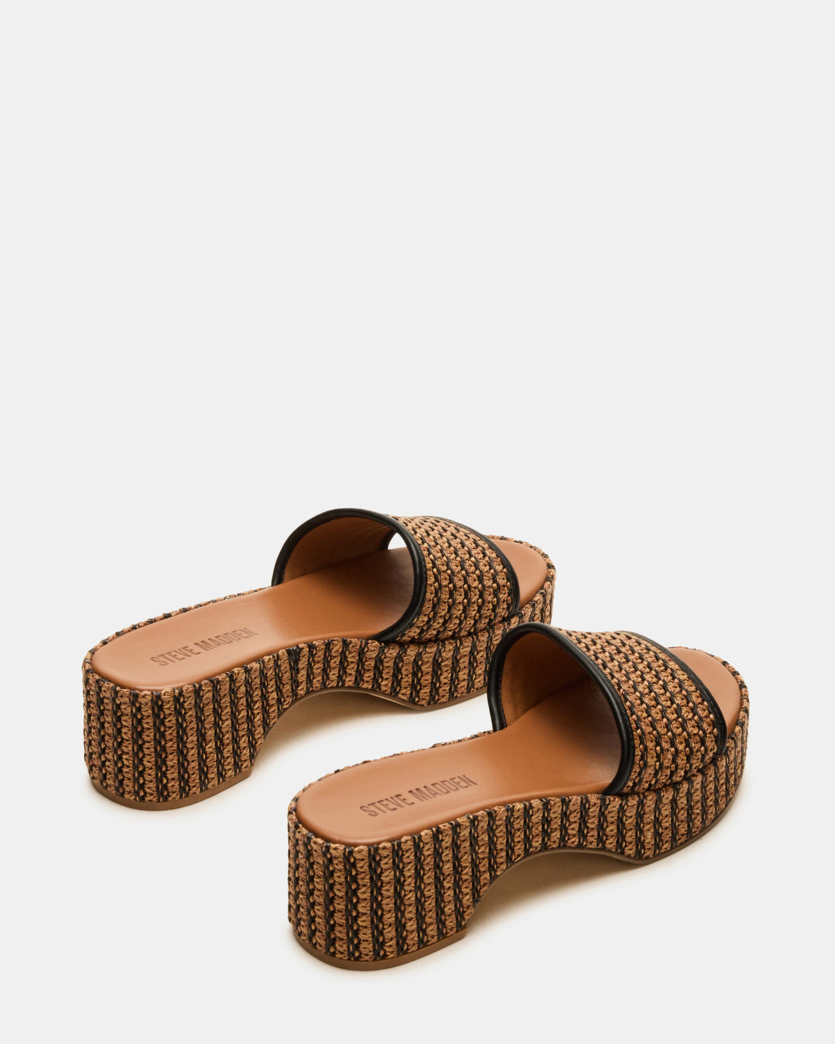 COSIMA Black/Beige Platform Raffia Slide Women's Sandal | Steve Madden online