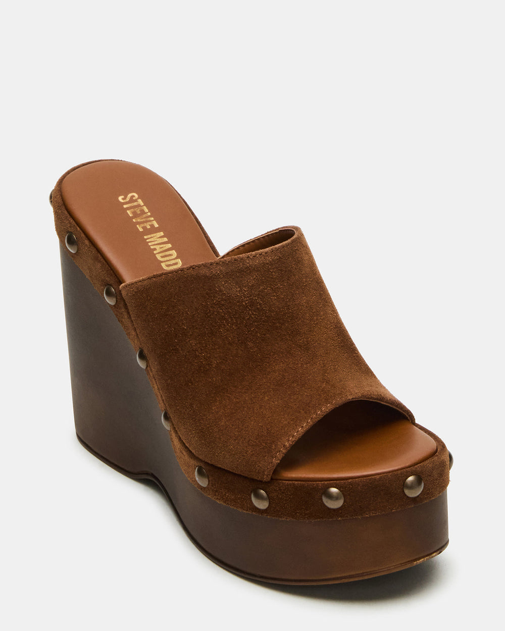 JOVIE Chestnut Suede Platform Studded Wedge Women's Sandal | Steve Madden US