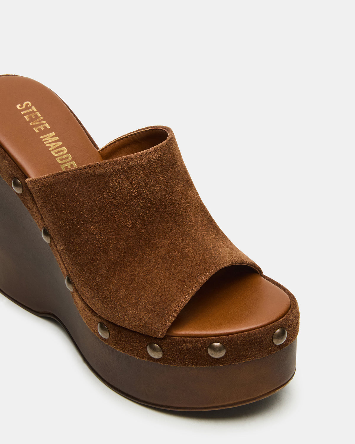 JOVIE Chestnut Suede Platform Studded Wedge Women's Sandal | Steve Madden US