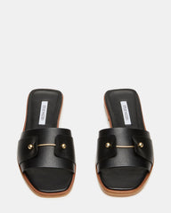 HASTEN Black Leather Gold Detail Slide Women's Sandal | Steve Madden for Sale