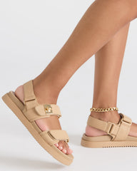 MONA Beige Leather Flatform Women's Sandal | Steve Madden US