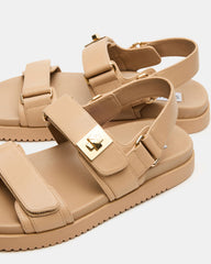 MONA Beige Leather Flatform Women's Sandal | Steve Madden US