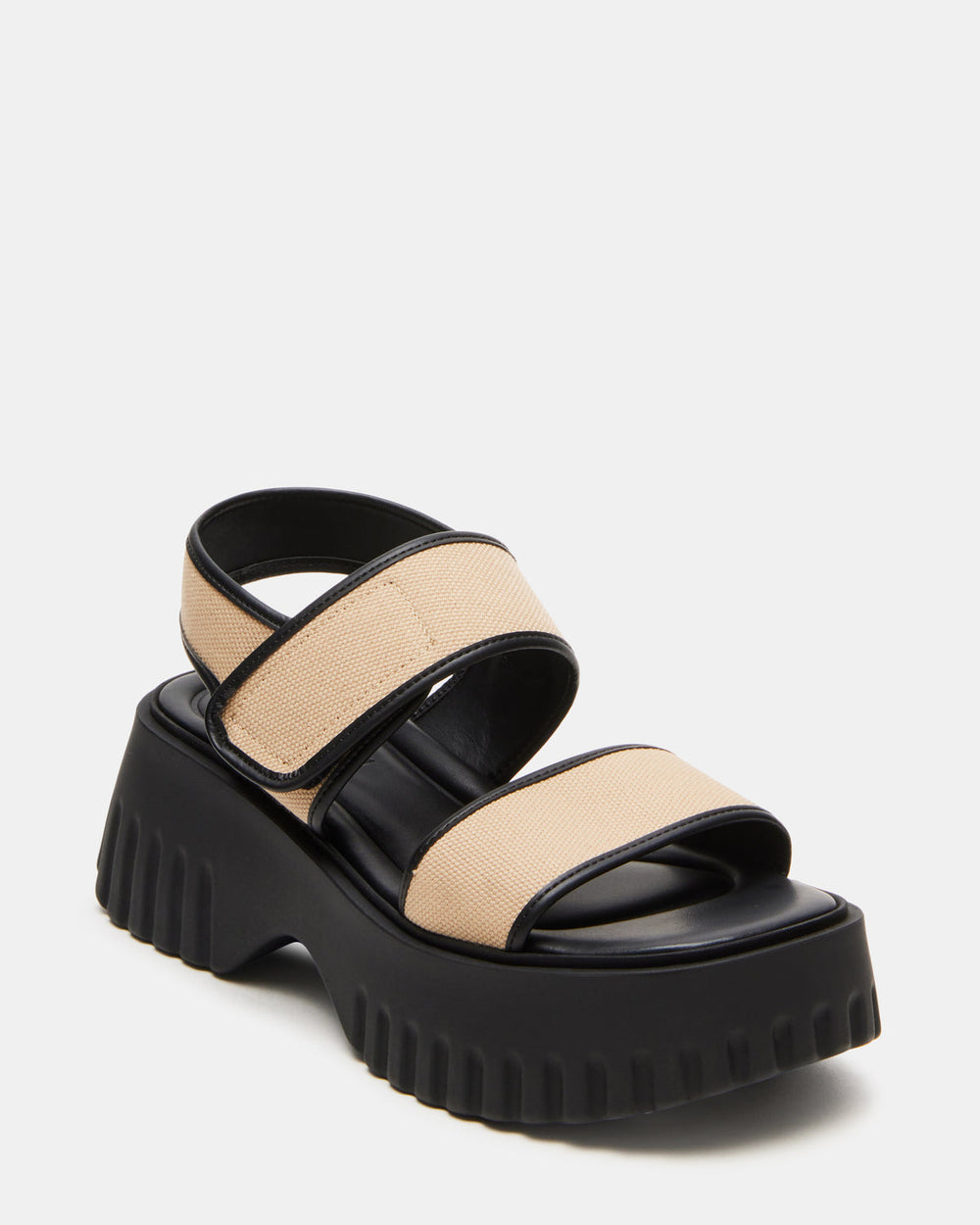 GROVER Black/Tan Women's Square-Toe Platform Sandal | Steve Madden outlet
