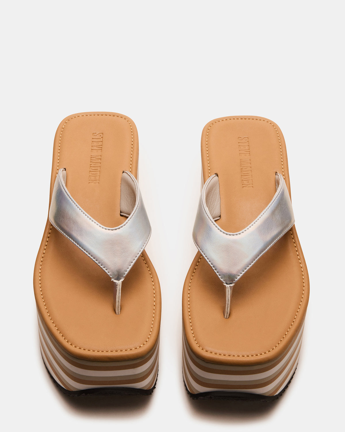 SEVILLA Natural Multi Thong Platform Chunky Flatform Square-Toe Women's Sandal | Steve Madden for Sale