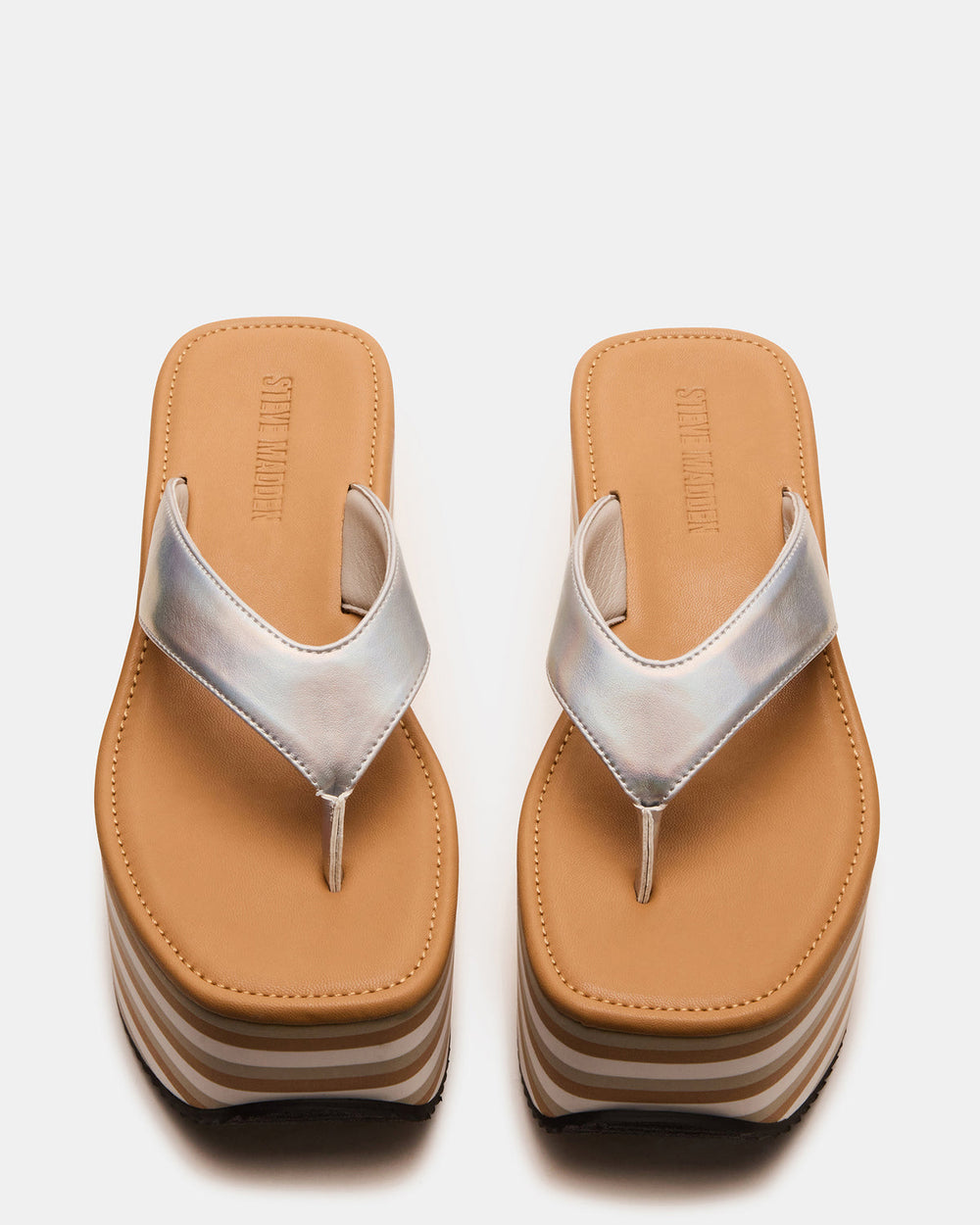 SEVILLA Natural Multi Thong Platform Chunky Flatform Square-Toe Women's Sandal | Steve Madden for Sale