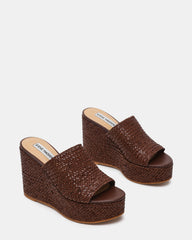 CASSI Brown Platform Raffia Wedge Women's Sandal | Steve Madden on Sale