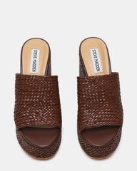 CASSI Brown Platform Raffia Wedge Women's Sandal | Steve Madden on Sale