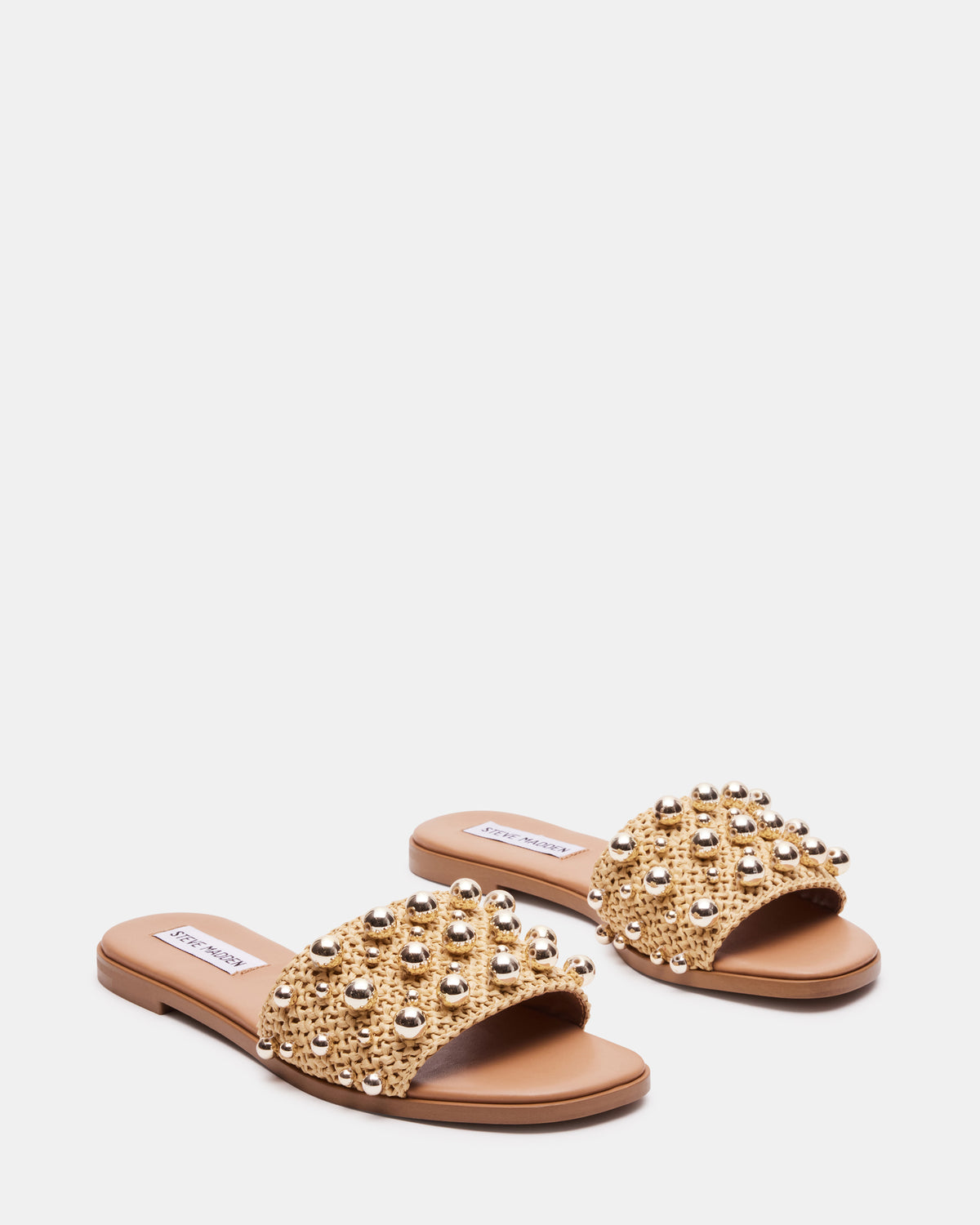 KEELY Natural Raffia Women's Studded Slides | Steve Madden near me